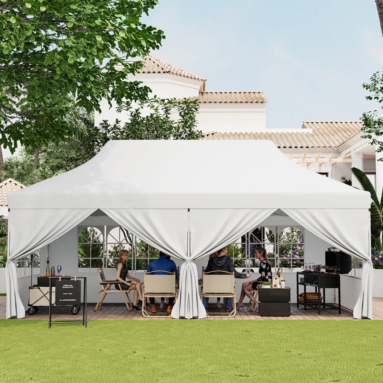 10 X 20 Ft Pop Up Canopy With 6 Sidewalls And Windows And Carrying Bag For Party Wedding Picnic